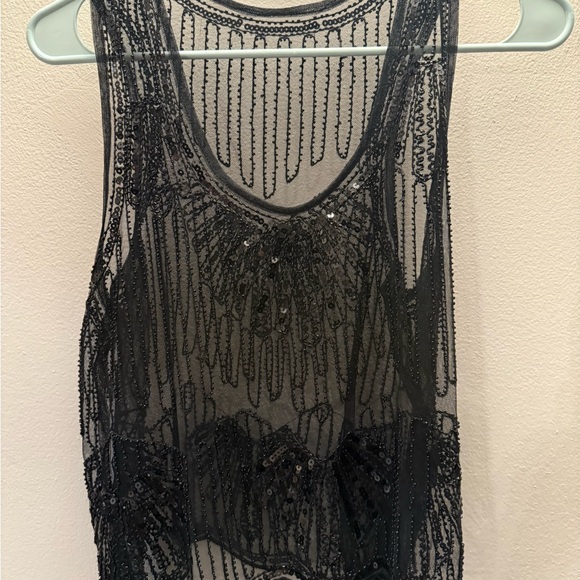 Tops - Black Beaded Sheer Tank Top
